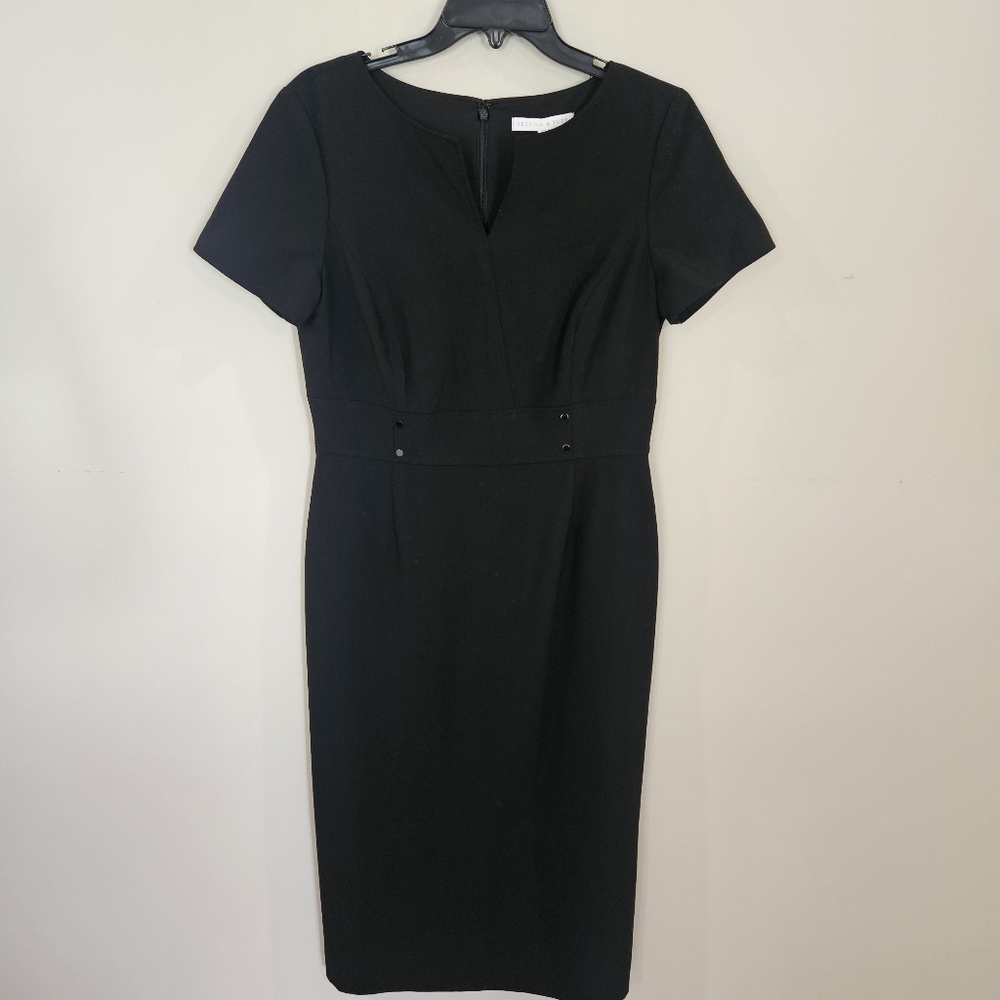Preston & York Classic Bistretch Short Sleeve Midi Sheath Dress: Black: Size- 8